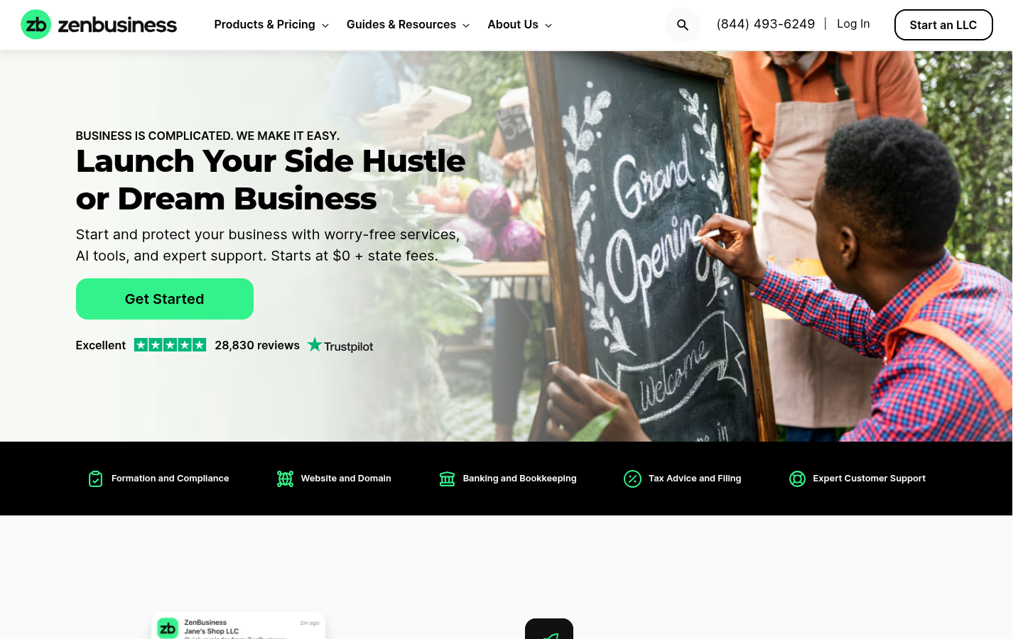 ZenBusiness dashboard screenshot